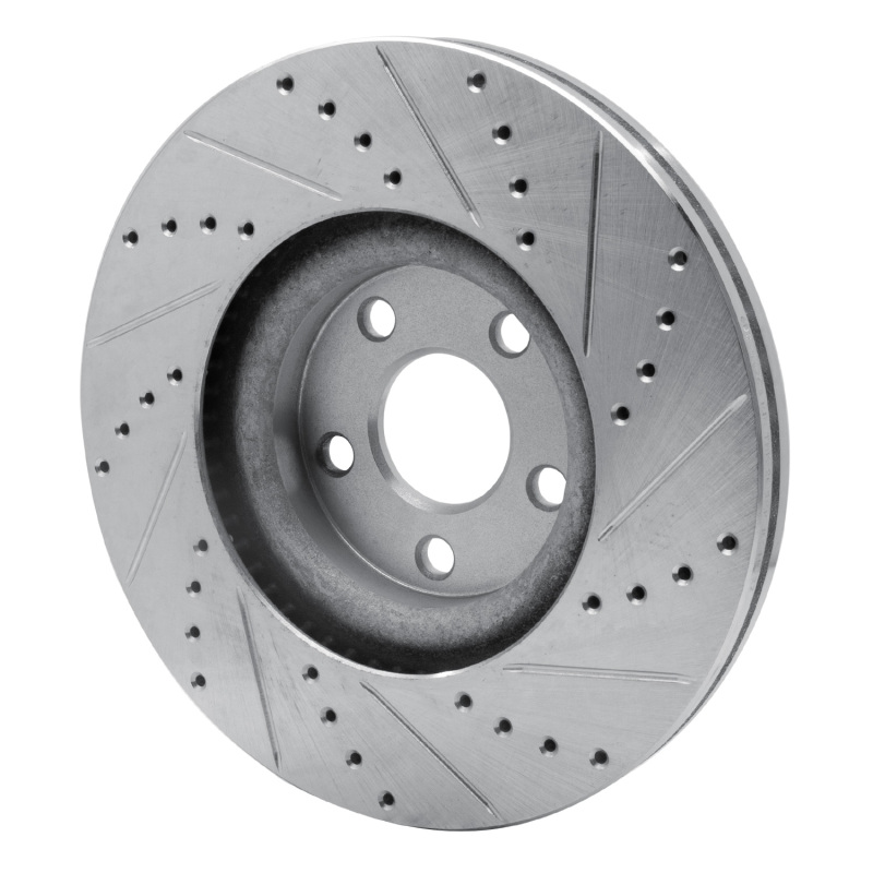 Lincoln MKZ Brake Rotor (1) - Front Left - R1 Concepts - Drilled & Slotted - Silver - `17-`20
